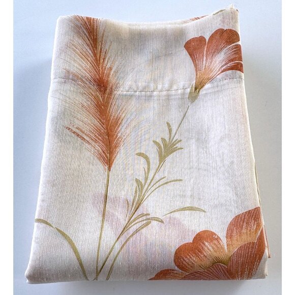 Vintage 1970s cream curtain, large orange flowers with greenery, rod header - Picture 10 of 10